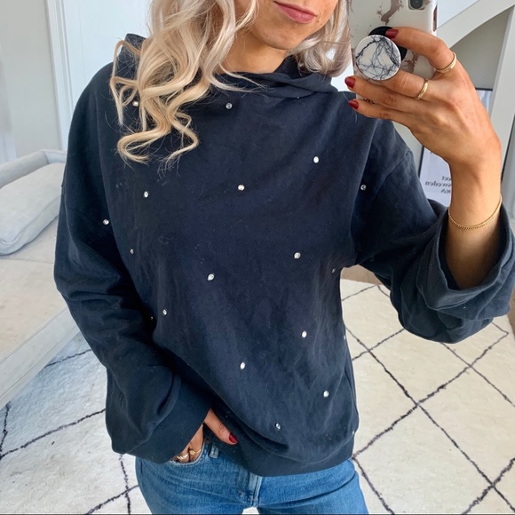 Zara Tops - Zara Bejeweled Black Hoodie Sweatshirt Small